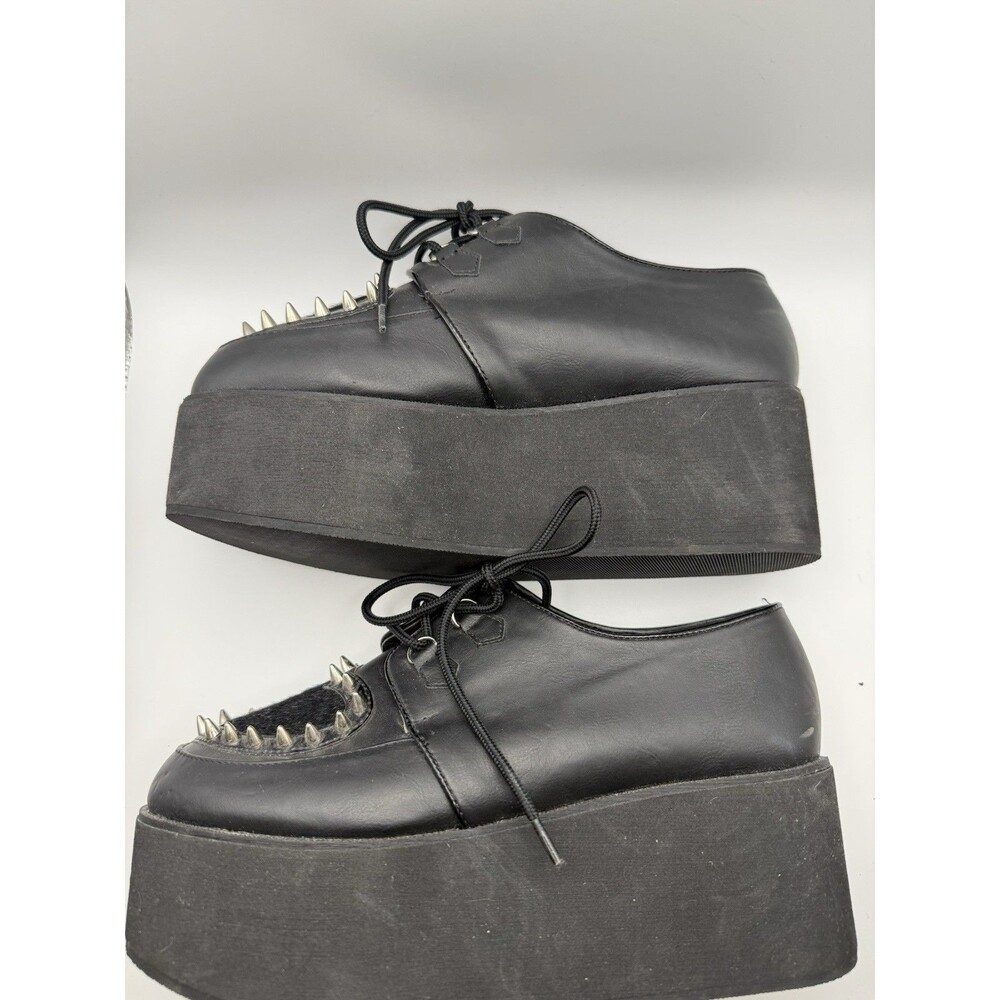 Demonia Size 8 Black Studded Heart Shoes Gothic Punk Lace-Up Platforms Vegan - Picture 6 of 11